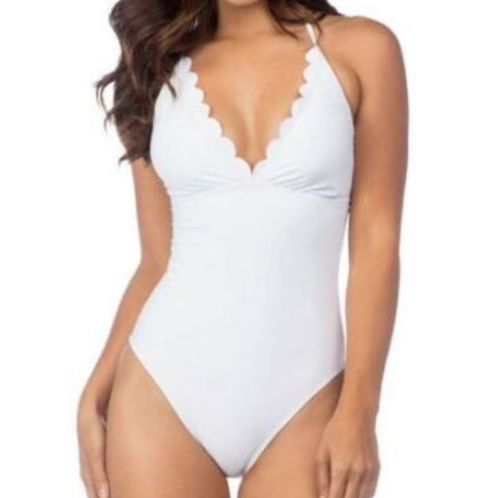 LA BLANCA Petal Pusher One Piece Plunge Swimsuit